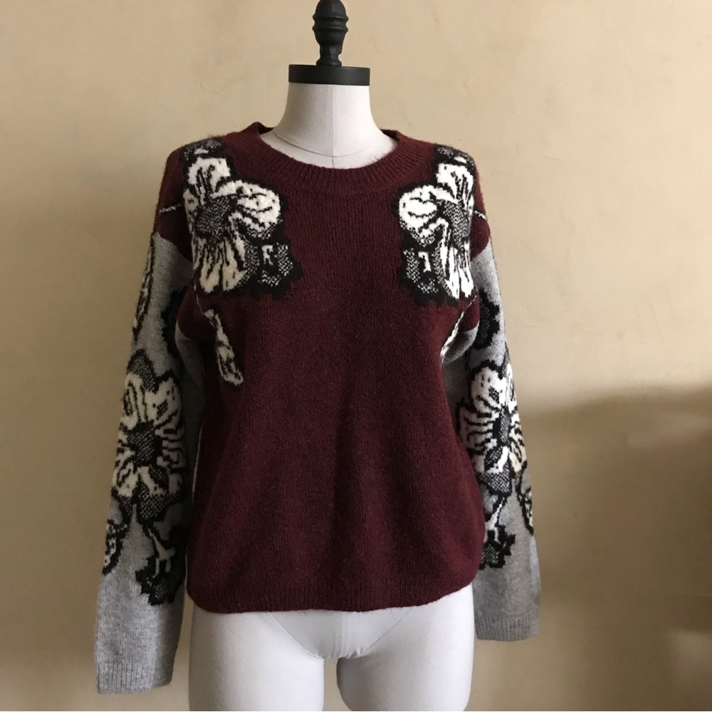 Beautiful Maroon Floral Sweater NWOT